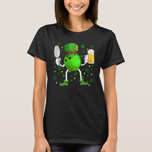 Leprechaun Bowling Ball Pin & Glass Of Beer St Pat T-shirt (Voorkant)