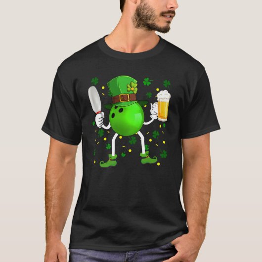 Leprechaun Bowling Ball Pin & Glass Of Beer St Pat T-shirt (Voorkant)