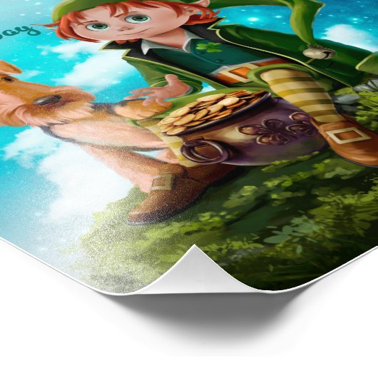 Leprechaun boy, Irish Terrier en pot of gold Foto Afdruk (Hoek)