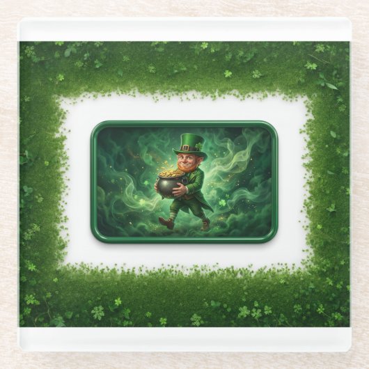 Leprechaun Carrying Pot Of Gold Glazen Onderzetter (Voorkant)