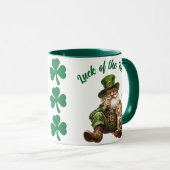 Leprechaun Cat met Shamrock | Geluk van de Ieren Mok (Voorkant rechts)
