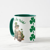 Leprechaun Cat met Shamrock | Geluk van de Ieren Mok (Voorkant links)
