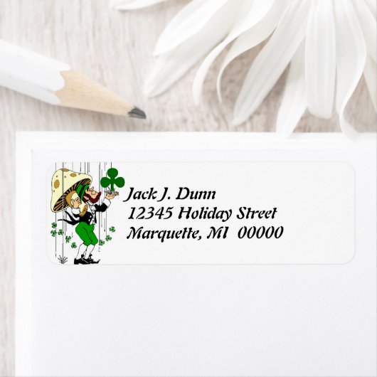 Leprechaun Catching Shamrocks Return address Label (Insitu)