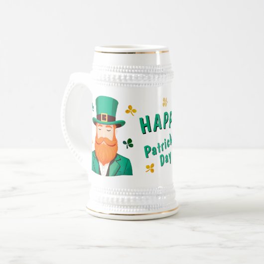 Leprechaun Clover Shamrock Patrick's Day Bierpul (Voorkant links)