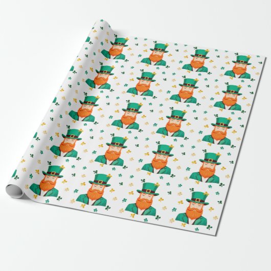 Leprechaun Clover Shamrock Patrick's Day Cadeaupapier (Uitgerold)