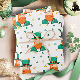 Leprechaun Clover Shamrock Patrick's Day Inpakpapier Vel