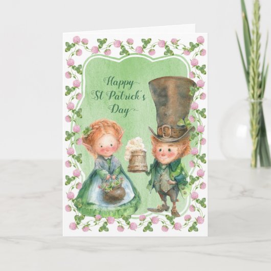 Leprechaun & Clover | St Patrick's Day Kaart (Voorkant)