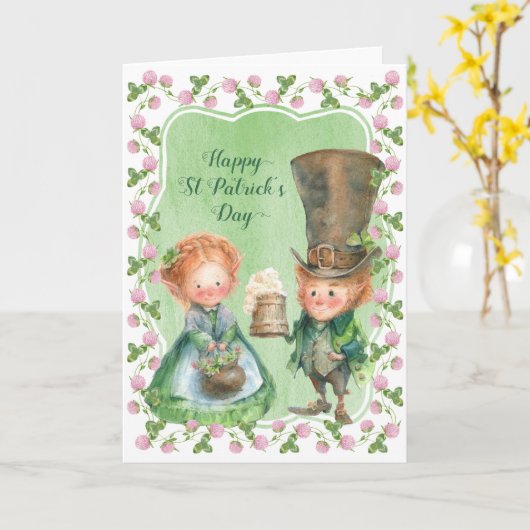 Leprechaun & Clover | St Patrick's Day Kaart (Gele Bloem)