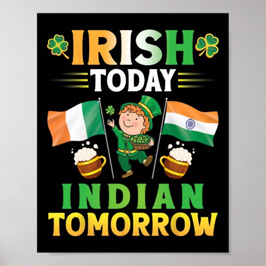 Leprechaun Dancing Flags Beer Iers Vandaag Indiase Poster (Voorkant)
