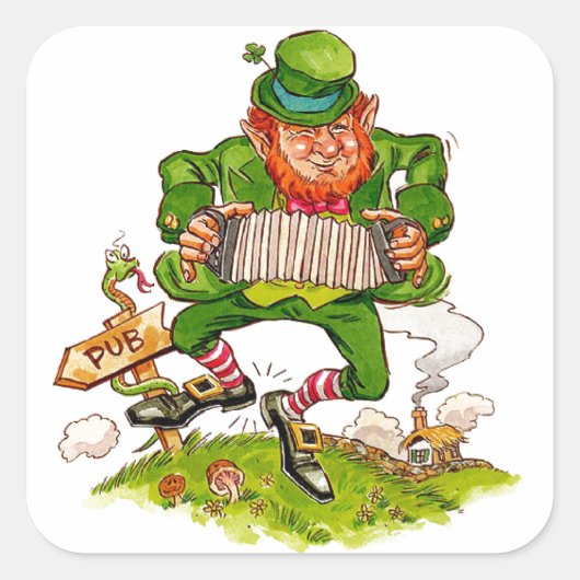 Leprechaun Dansa Jig, Happy St. Patrick's Day Vierkante Sticker (Voorkant)