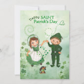 Leprechaun danst met Iers meisje Lefton geïnspiree Feestdagenkaart (Voorkant)