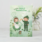 Leprechaun danst met Iers meisje Lefton geïnspiree Feestdagenkaart (Staand voorkant)