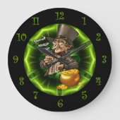 Leprechaun die op de goudpeut leidt grote klok (Voorkant)