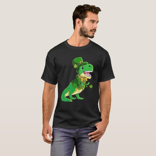 Leprechaun Dinosaur Tuxedo en Shamrock for St Pat T-shirt (Voorkant volledig)