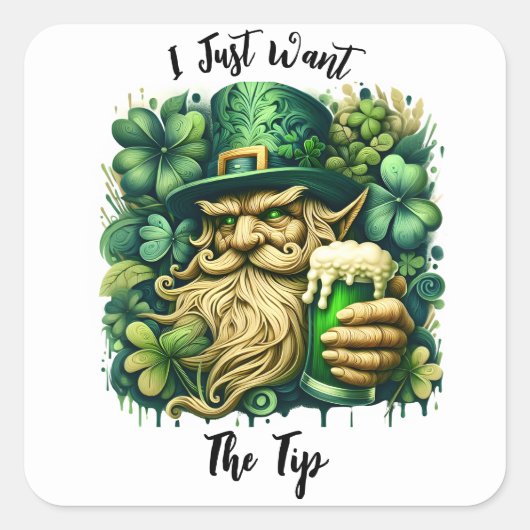 Leprechaun en bier vierkante sticker (Voorkant)