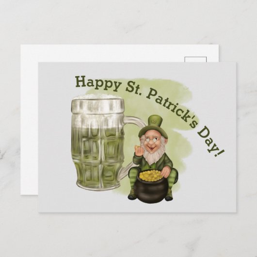 Leprechaun en Green Beer St. Patrick's Day Briefkaart (Voorkant / Achterkant)