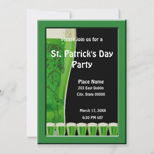 Leprechaun en Green Beer St. Patrick's Day Party Kaart (Voorkant)