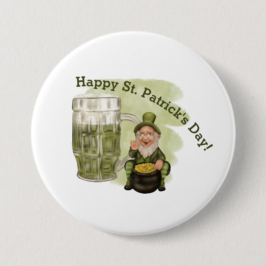 Leprechaun en Green Beer St. Patrick's Day Ronde Button 7,6 Cm (Voorkant)