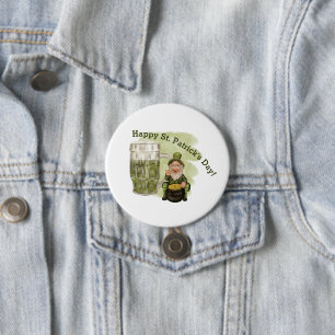 Leprechaun en Green Beer St. Patrick's Day Ronde Button 7,6 Cm