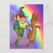 Leprechaun en Mouse Dansend met regenboog Briefkaart (Voorkant)