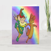 Leprechaun en Mouse Dansend met regenboog Kaart (Voorkant)