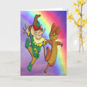 Leprechaun en Mouse Dansend met regenboog Kaart (Gele Bloem)