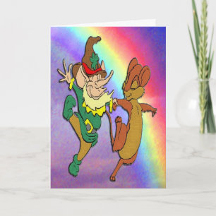 Leprechaun en Mouse Dansend met regenboog Kaart