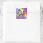 Leprechaun en Mouse Dansend met regenboog Vierkante Sticker (Tas)