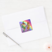 Leprechaun en Mouse Dansend met regenboog Vierkante Sticker (Envelop)