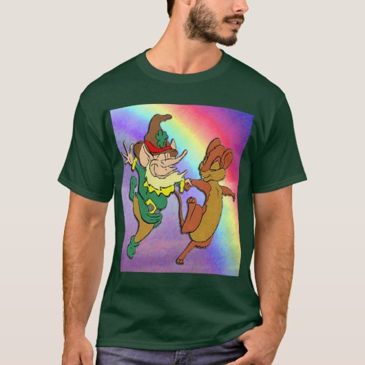 Leprechaun en Muis Dansen met Rainbow T-Shirt (Voorkant)