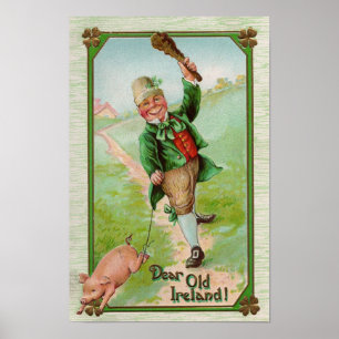 Leprechaun en Pig St Patrick's Day Poster