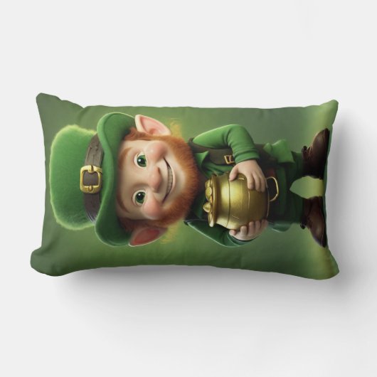 Leprechaun en Pot van Gouden Lumbaal Kussen (Voorkant)