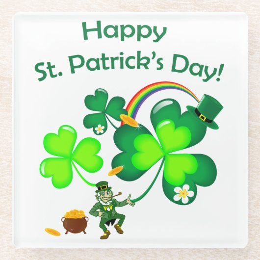 Leprechaun en Shamrock Glazen Onderzetter (Voorkant)