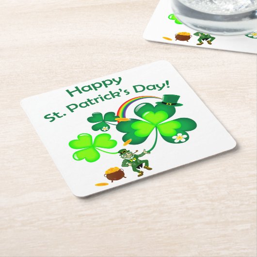 Leprechaun en Shamrock Kartonnen Onderzetters (Schuin)