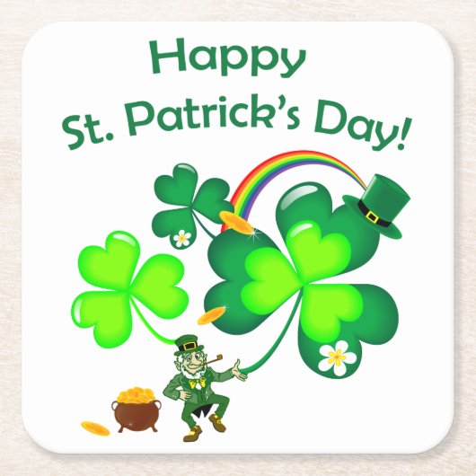 Leprechaun en Shamrock Kartonnen Onderzetters (Voorkant)