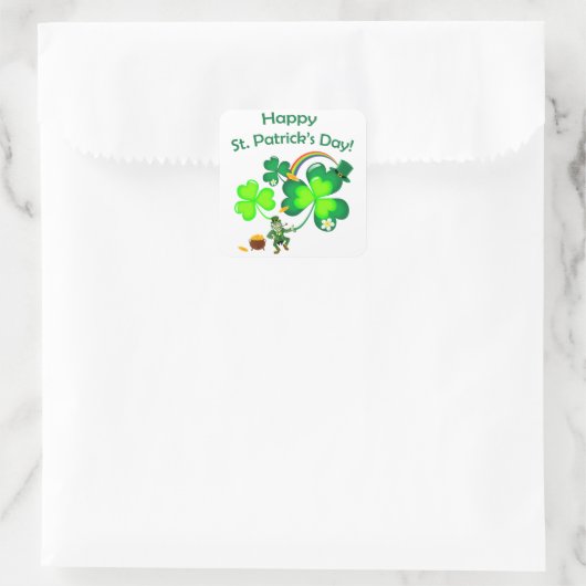 Leprechaun en Shamrock Vierkante Sticker (Tas)
