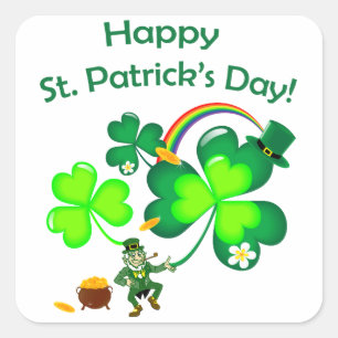 Leprechaun en Shamrock Vierkante Sticker