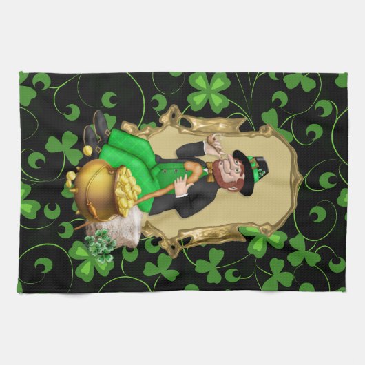 Leprechaun en Shamrocks Theedoek (Horizontaal)