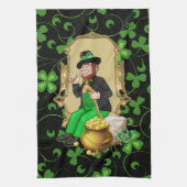 Leprechaun en Shamrocks Theedoek (Verticaal)