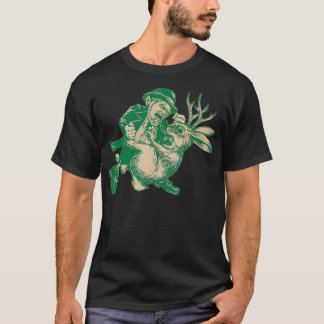 LEPRECHAUN Fighting JACKALOPE Grappig mythologisch T-shirt