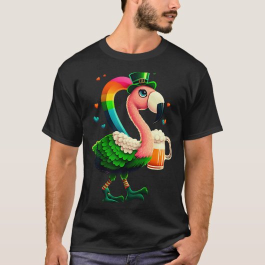 Leprechaun Flamingo Beer Irish Flamingo St Patrick T-shirt (Voorkant)