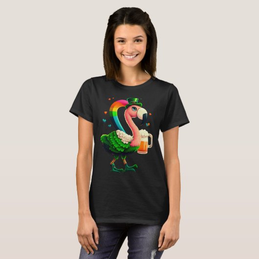 Leprechaun Flamingo Beer Irish Flamingo St Patrick T-shirt (Voorkant volledig)