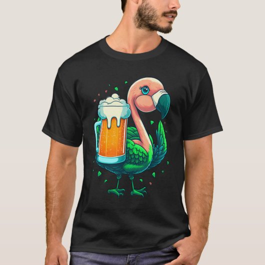 Leprechaun Flamingo Beer Irish Flamingo St Patrick T-shirt (Voorkant)