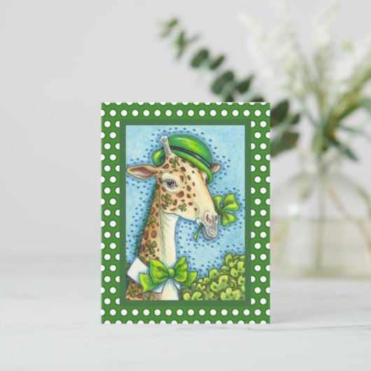LEPRECHAUN GIRAFFE, COLORFUL ST. PATRICK'S DAG BRIEFKAART (Staand voorkant)