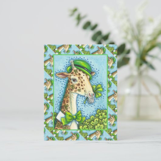 LEPRECHAUN GIRAFFE, COLORFUL ST. PATRICK'S DAG BRIEFKAART (Staand voorkant)