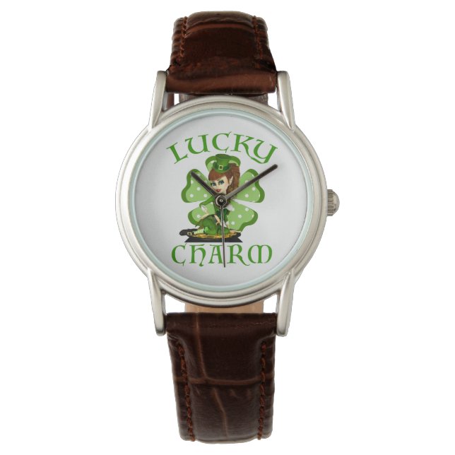 Leprechaun Girl Lucky Charm Wrist Watch Horloge (Voorkant)
