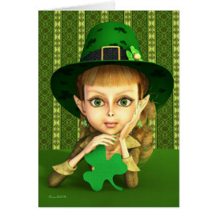 Leprechaun Girl Shamrock St. Patrick's Day Kaart