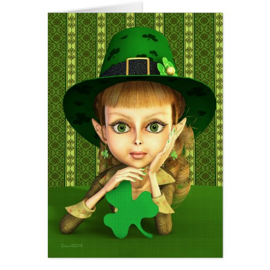 Leprechaun Girl Shamrock St. Patrick's Day Kaart (Voorkant)