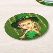 Leprechaun Girl St. Patrick's Day Paper Onderzette Ronde Kartonnen Onderzetter (Gebogen)