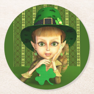 Leprechaun Girl St. Patrick's Day Paper Onderzette Ronde Kartonnen Onderzetter